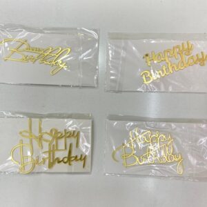 Happy Birthday Small Acrylic Gold Side Topper  غلاف جانبي ذهبي صغير من الأكريليك لعيد الميلاد السعيد