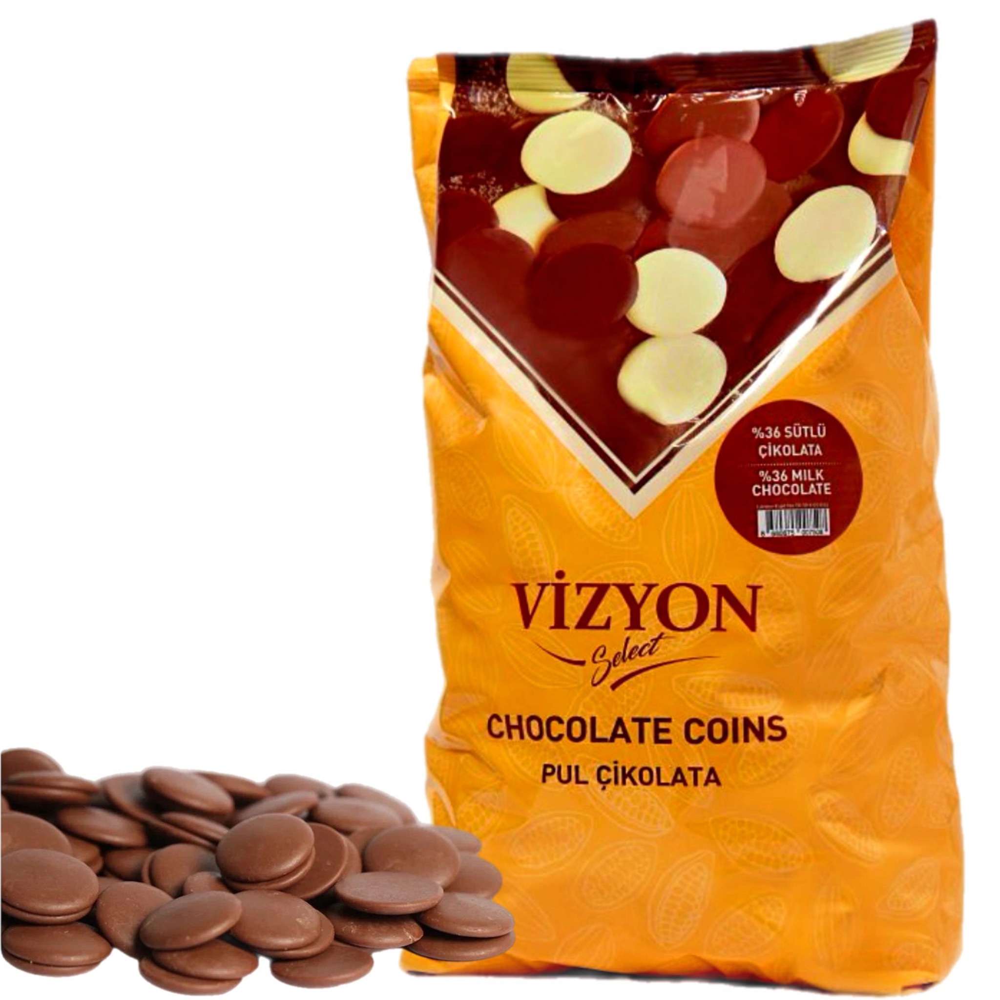 Vizyon Select Milk Coverture Chocolate Coins 36% 2.5 Kg عملات الشوكولاتة البيضاء