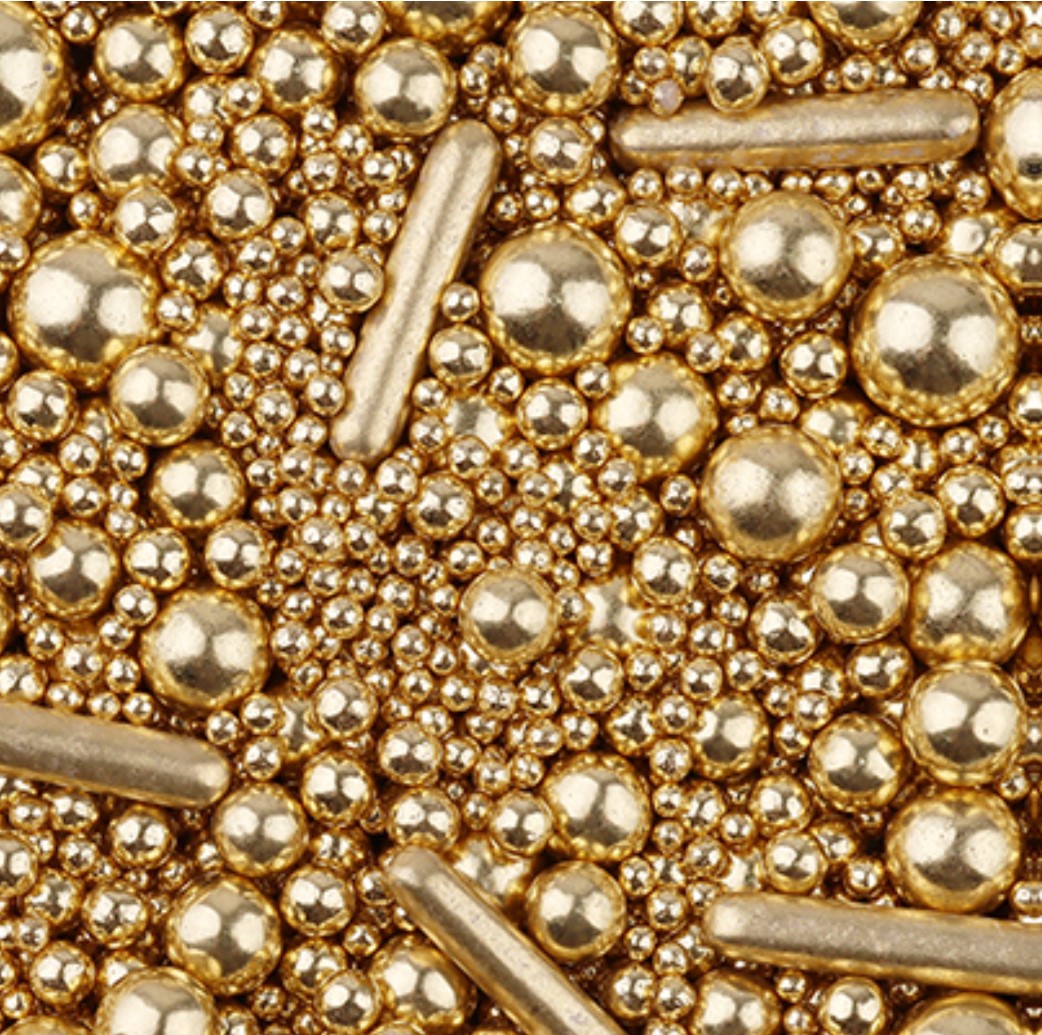 Mixed Metallic Gold Sugar Balls Sprinkles 100g