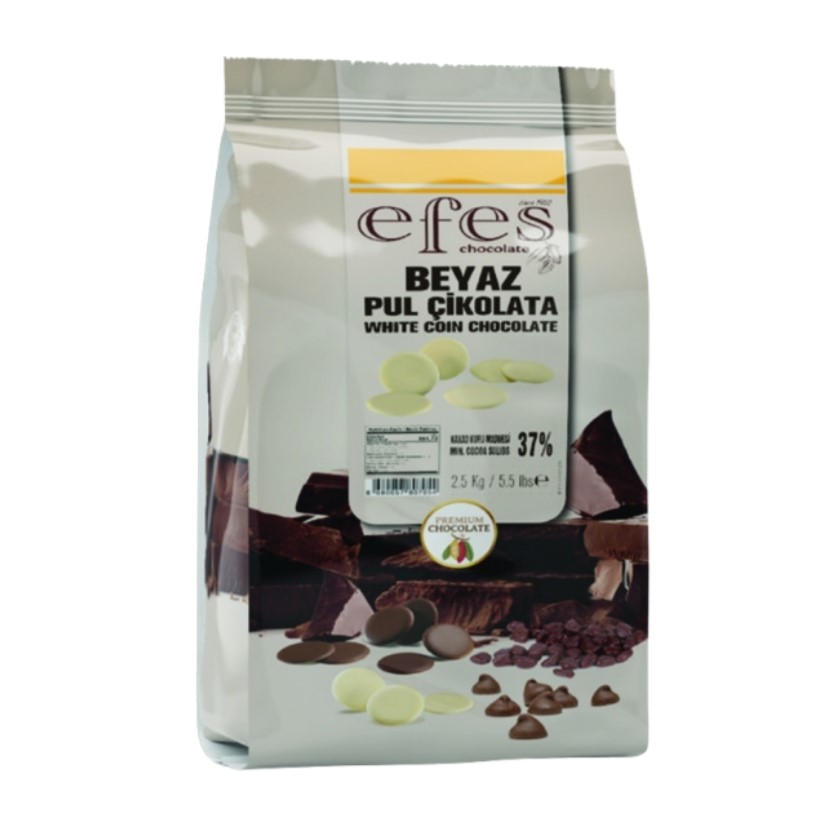 EFES 37% White Couverture Chocolate Coins 2.5 kg Bag عملات الشوكولاتة الداكنة