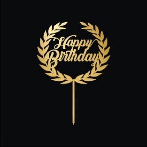 Acrylic Gold Leaf Happy Birthday Cake Topper  غلاف كعكة عيد ميلاد سعيد على شكل ورقة ذهبية من الأكريليك
