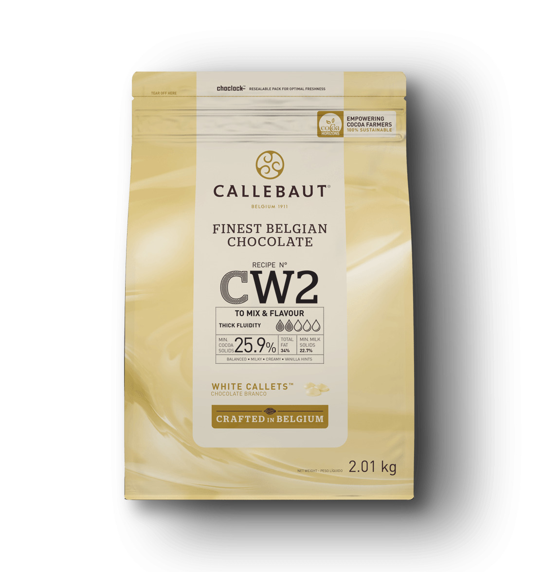 Callebaut W2 28% White Couverture Chocolate Callets 2.5 kg Bag كاليبوت W2 28% شوكولاتة بيضاء كوفيرتشر كيس 2.5 كجم