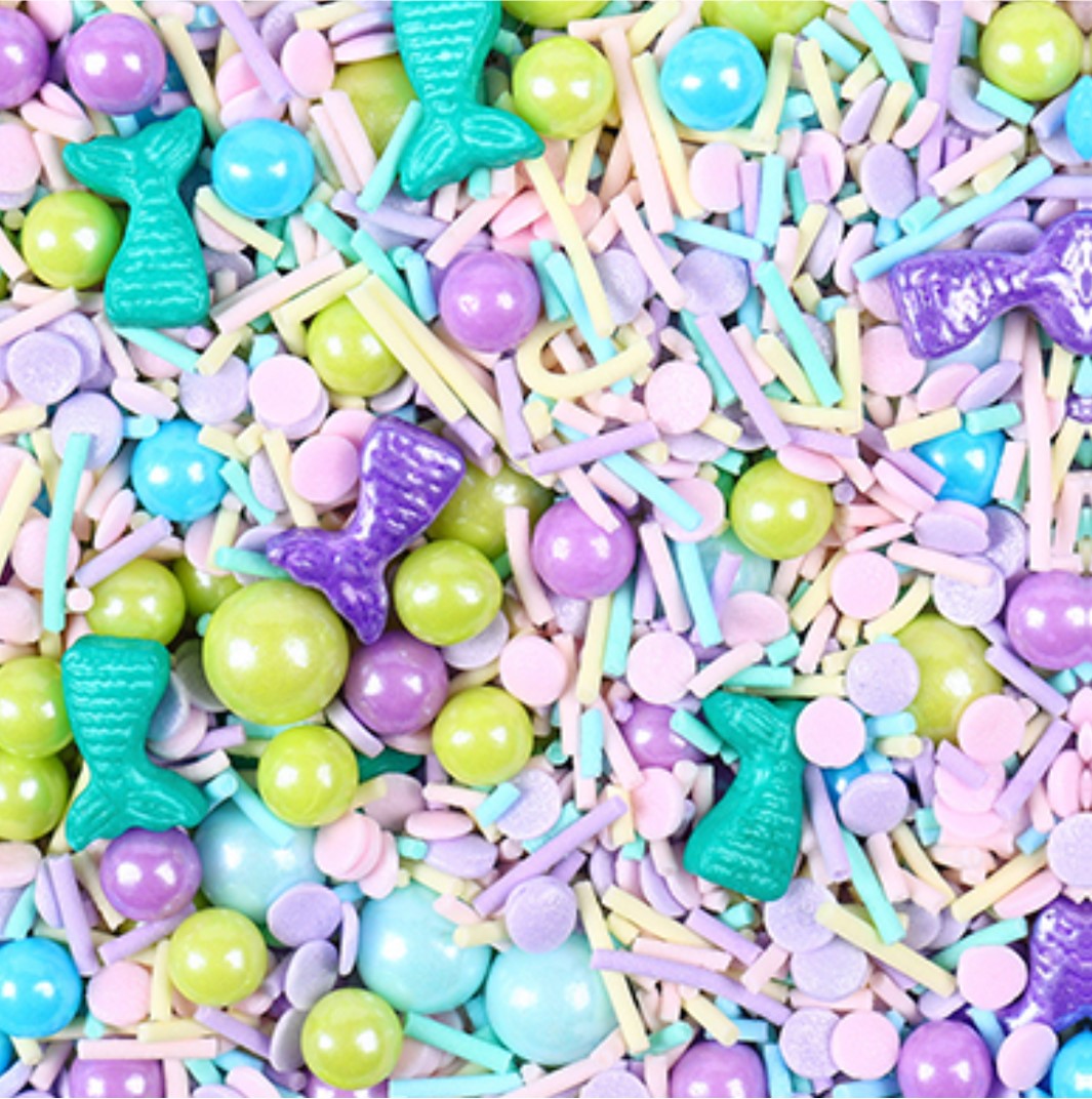 Mixed Sugar Sprinkles Mermaid Theme- 50g رشات سكر مشكلة (أصفر أزرق وردي) - 50 جم
