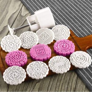 Round Moon Cake 8 Cookie Stamps Hand Press  كعكة القمر المستديرة 8 طوابع كوكي بالضغط اليدوي