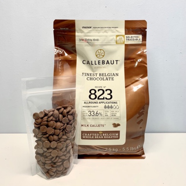 Callebaut 823 33.6% Milk Couverture Chocolate Callets 10 kg Bag كاليبوت 823 33.6% شوكولاتة بالحليب 10 كجم
