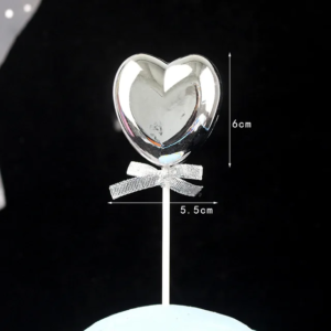 3D Heart Shape Silver Cake Topper  غلاف كعكة فضي على شكل قلب ثلاثي الأبعاد