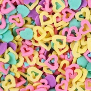 Mixed Sugar Heart Sprinkles (pink,yellow,purple,green)  50 gm  رشات السكر