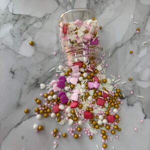 Mixed Sugar Sprinkles 100g (Pink White Gold)  رشات سكر مشكلة 100 جرام (ذهبي أبيض وردي)